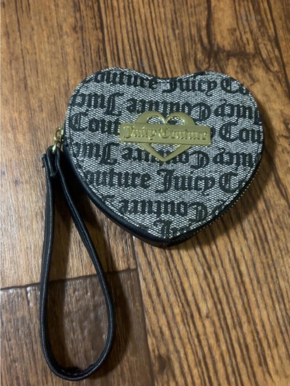 Juicy Couture Black and Gray Heart Logo Wristlet Coin Pouch